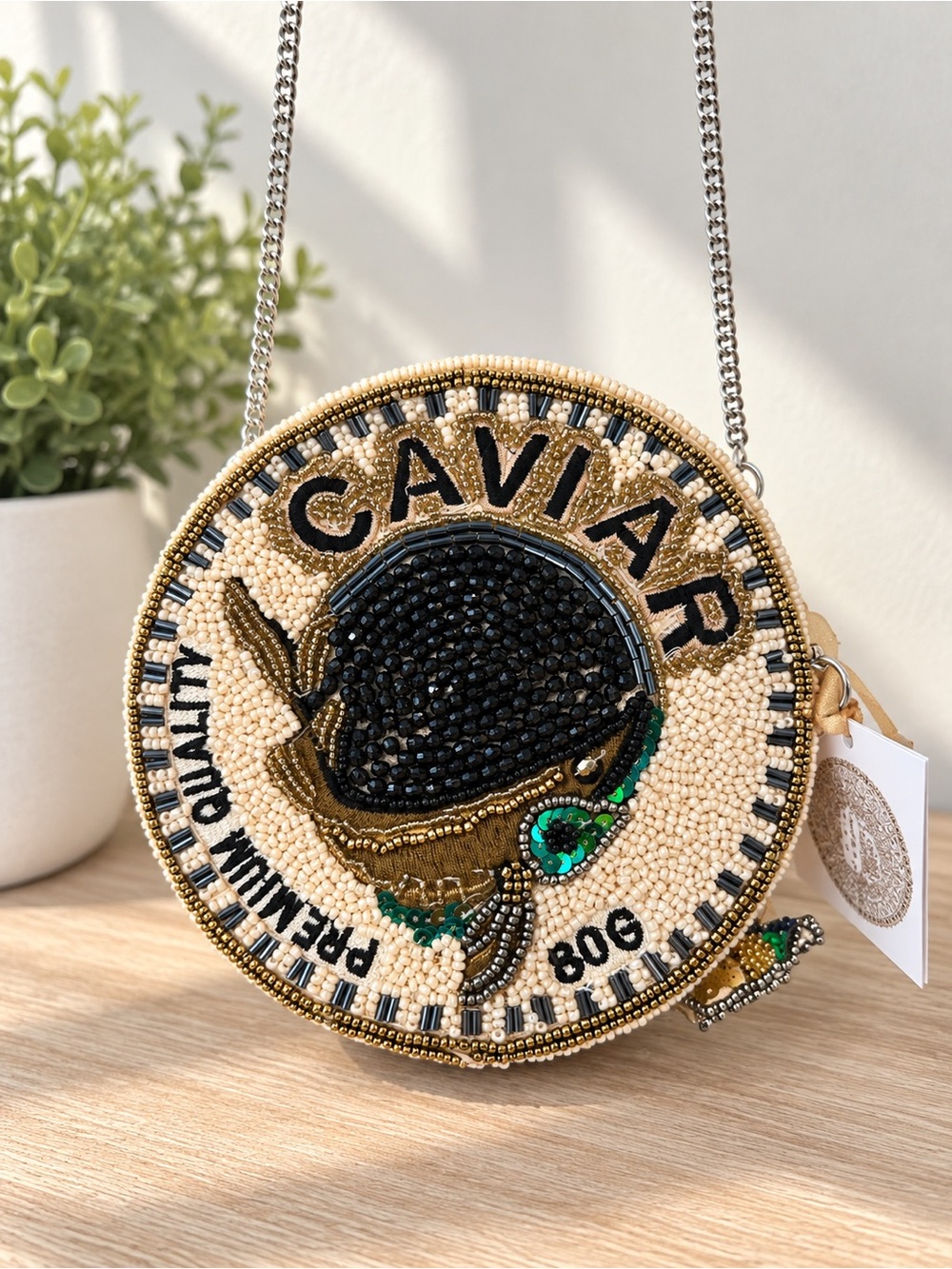 Viral Handcrafted in India Caviar Beaded Round Crossbody Bag